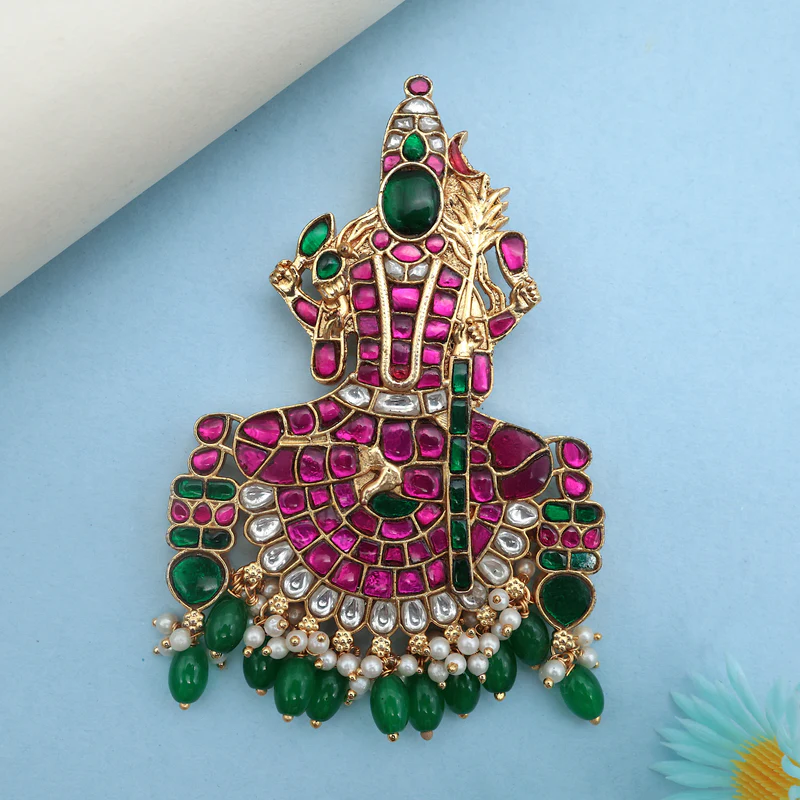 Premium Jadau Kundan Divine Goddess Kamakshi Devi Pendant set